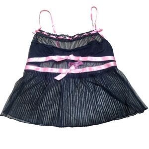 Betsey Johnson Vintage Y2K Babydoll Lace Cami Top Lingerie Black Bows Small